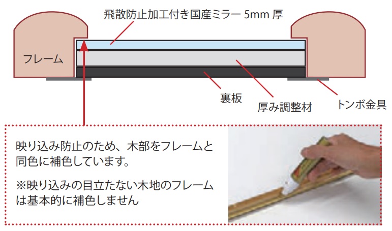 オリジナル 鏡 オーダー ミラー 特注 A寸法 ヨコ 882mm〜914mm×B寸法 タテ 1441mm〜1480mm